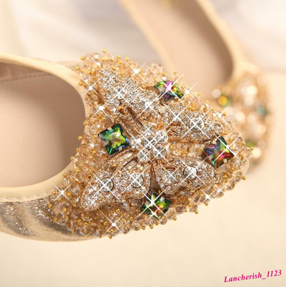 Rhinestone Butterfly Women’s Faux Leather Pointy Toe Shoes Slip On Loafers Flats
