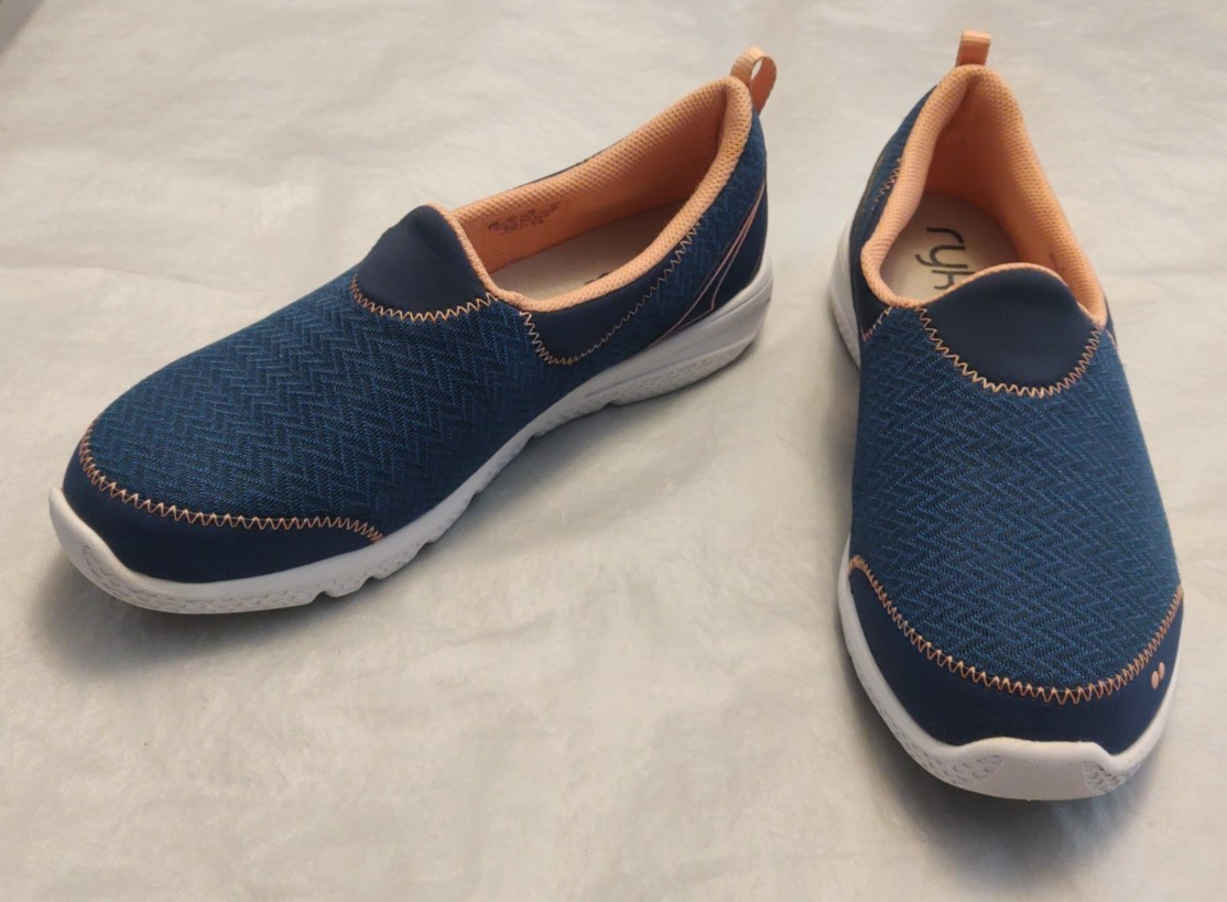 Ryka US size 9w Woman’s Shoes Slip Ons Blue and salmon color good condition