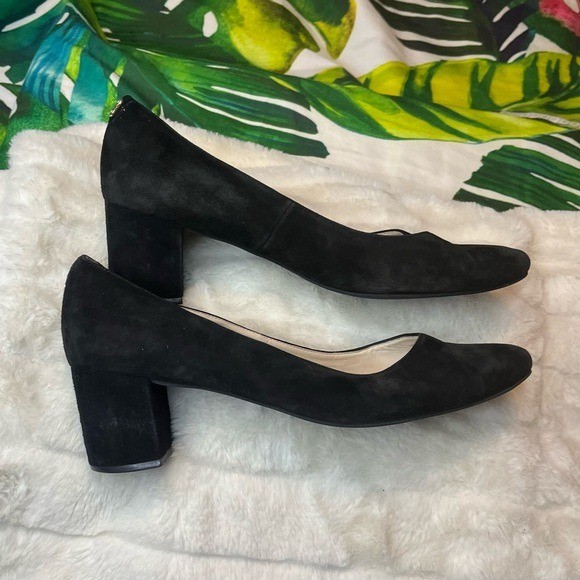 Cole Haan 9B Black Faded Suede Block Preppy City Work Round Toe NYC Classy Heels