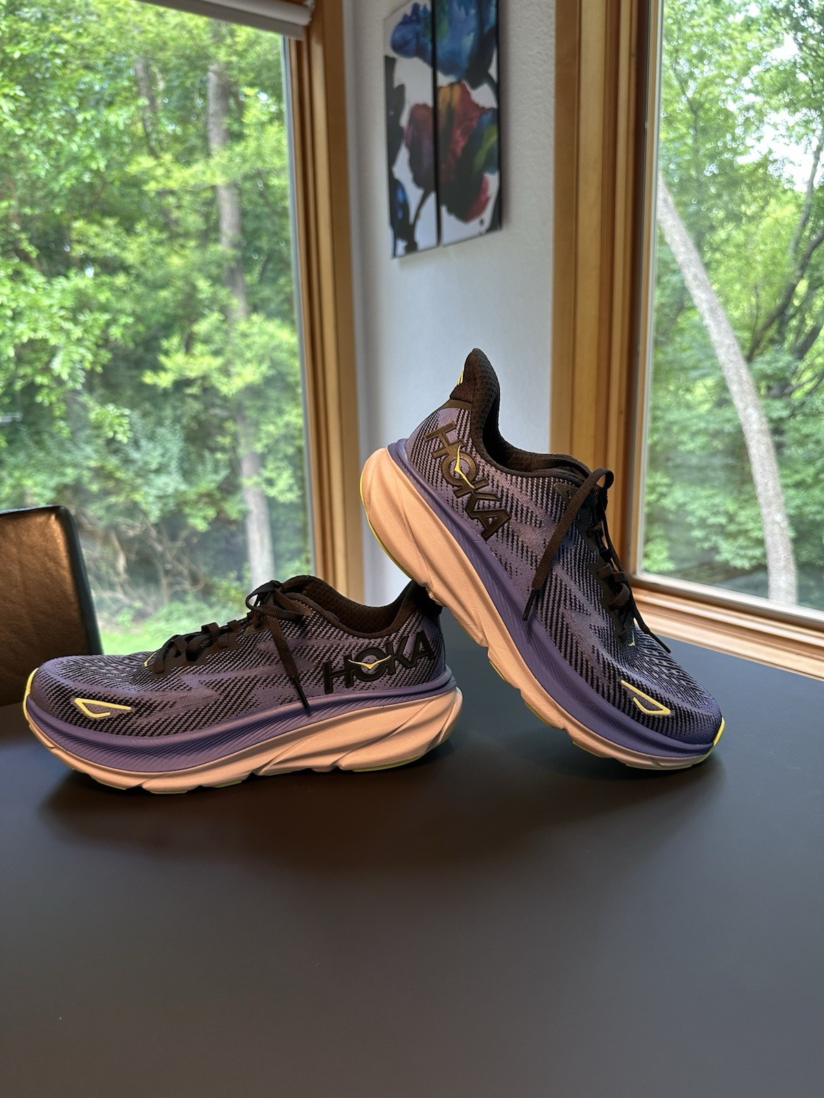 HOKA Woman’s Low Top Lace-Up Running Sneaker Purple/Yellow/White Rubber Sole