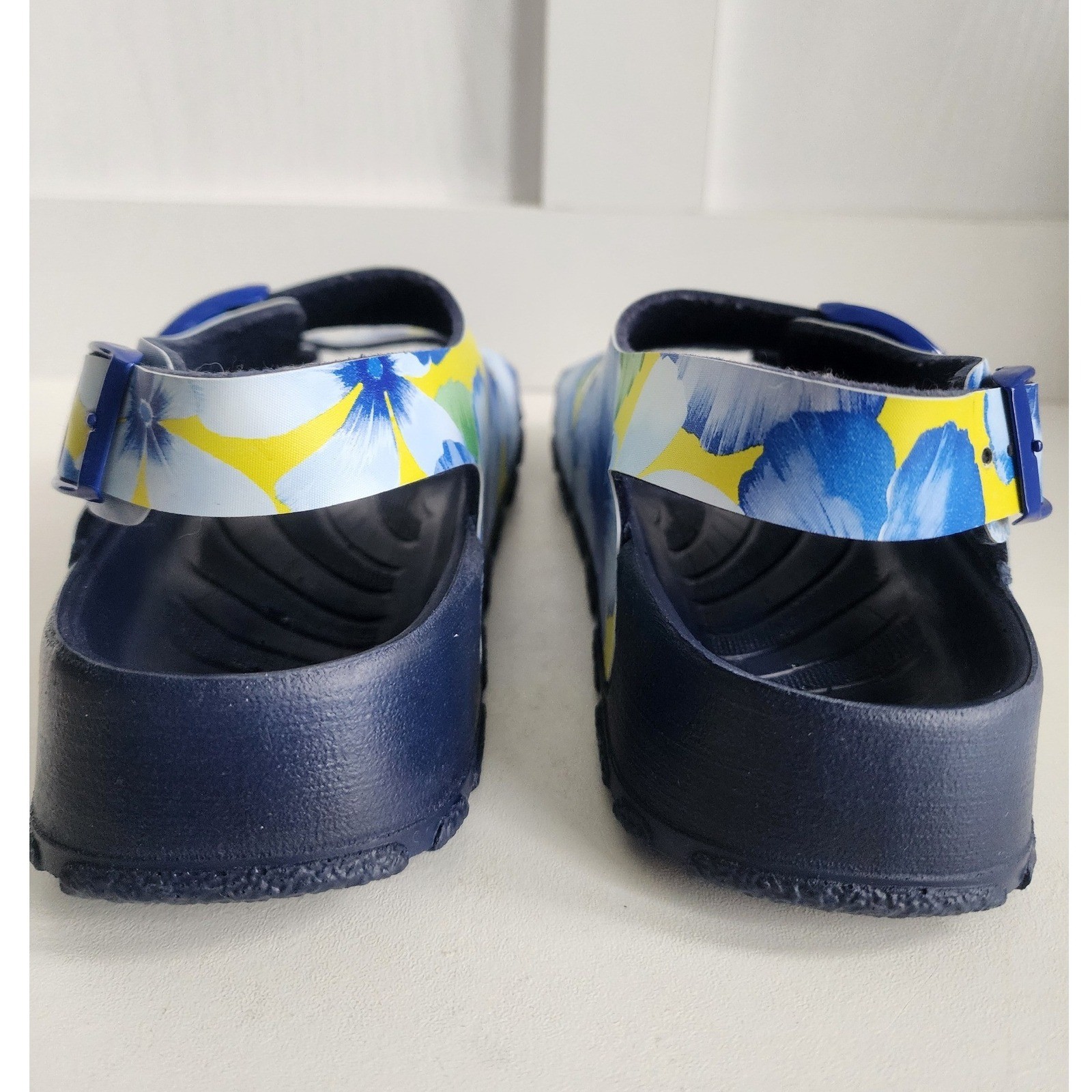 Birkenstock Birkis Sansibar Floral Sandals Blue Yellow Hibiscus Size 37 Women 6