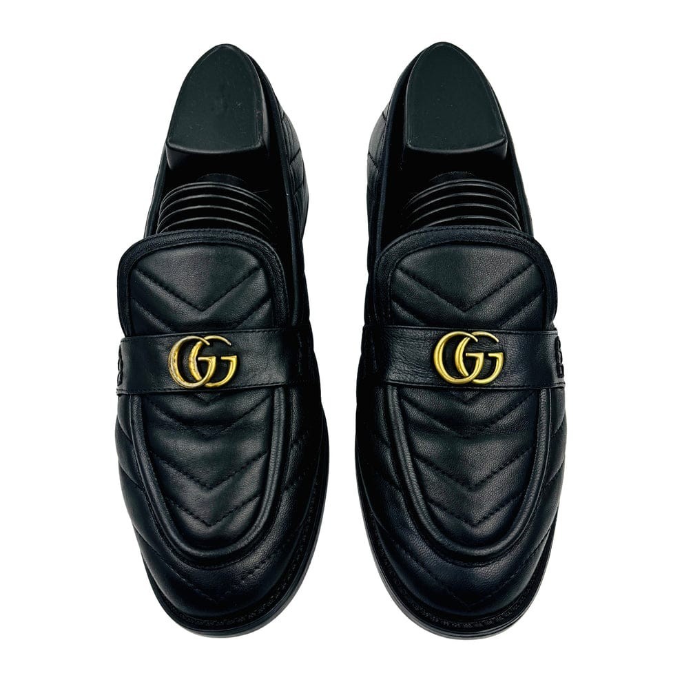 Gucci GG Marmont Women Black Chevron Matelasse Leather Loafers US 10 EU 40 Italy