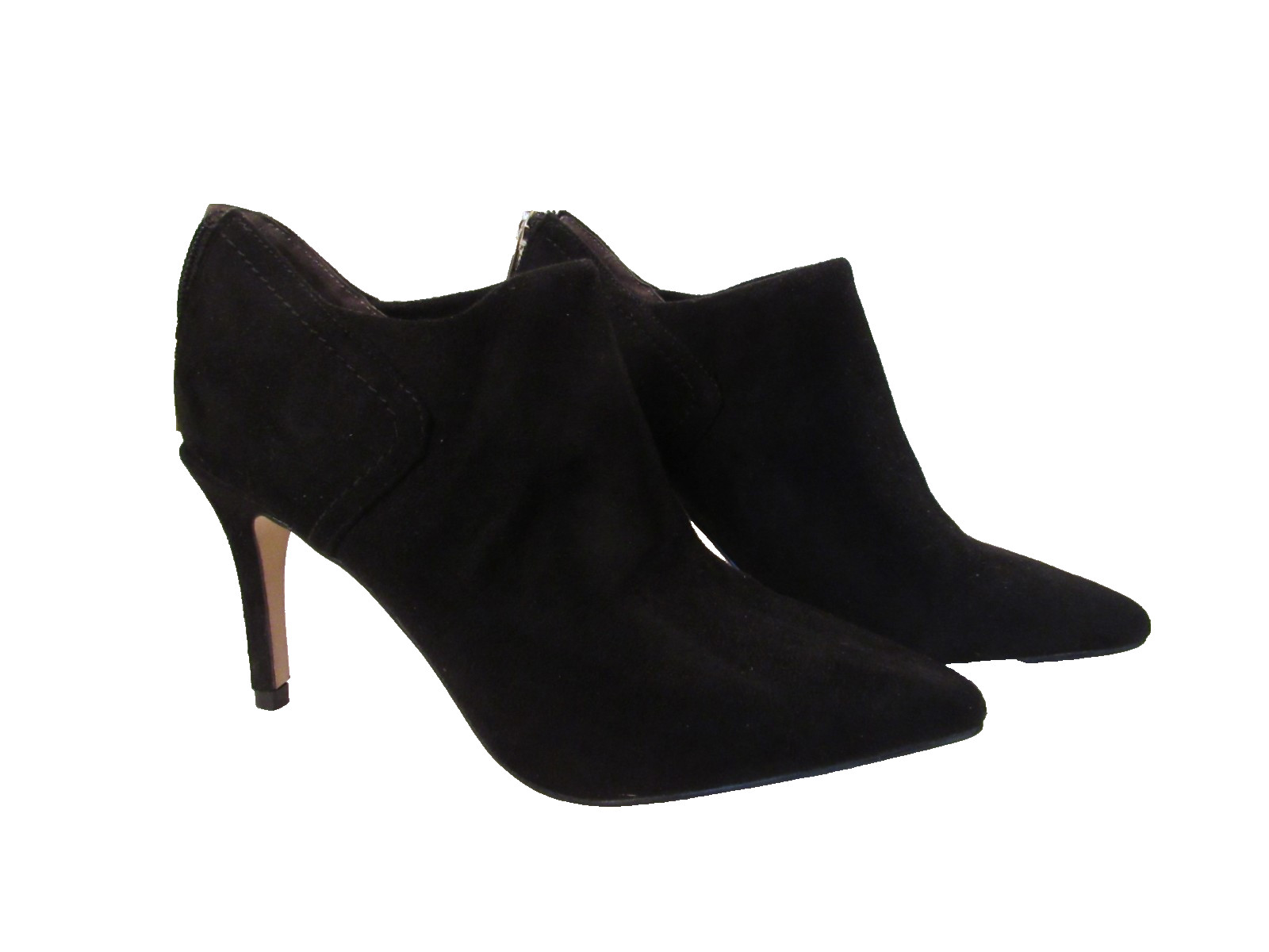 Ivanka Trump Anna black faux suede textile ankle heel logo zip booties 6M
