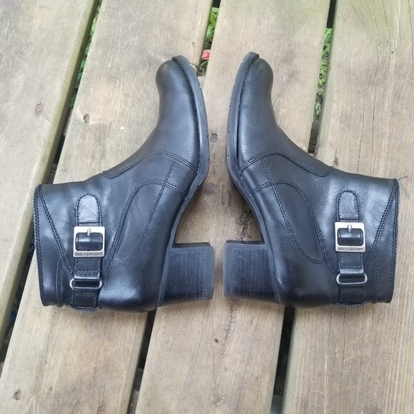 Harley Davidson Black Leather Zip Ankle Boots Booties 9 Punk Moto Goth Grunge