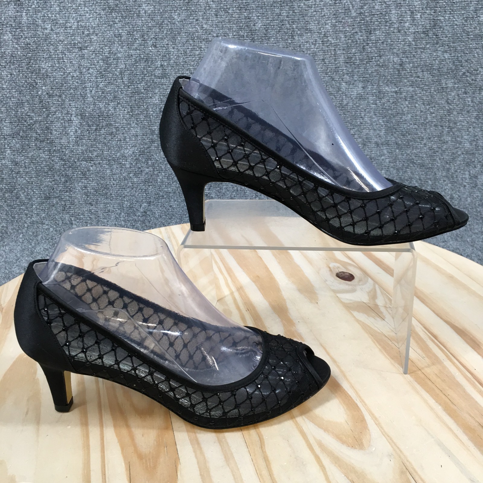 Adrianna Papell Heels Womens 7 M Jamie Slip On Peep Toe Kitten Pumps Black