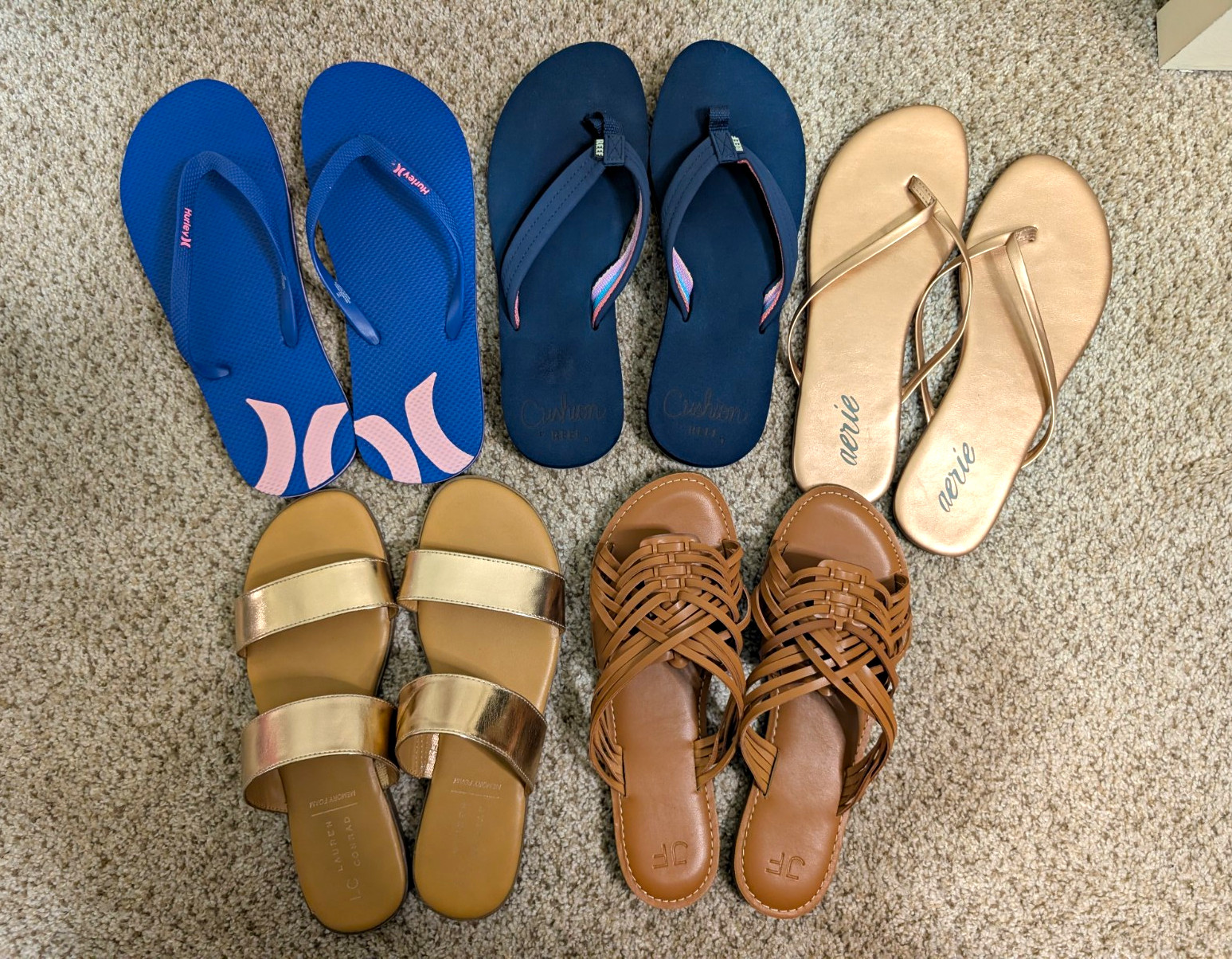 Aerie Women’s Blue/Pink Logo Flip Flop Sandals Slip-On Lightweight US 10 M