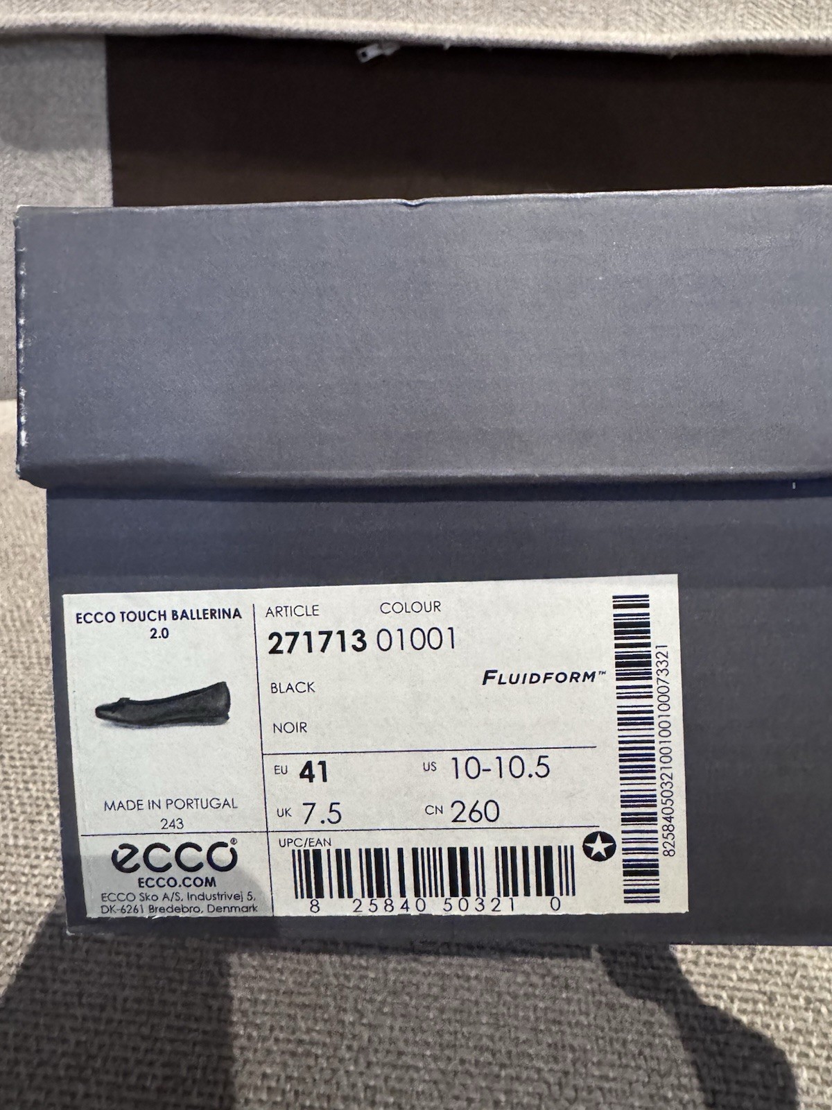 Ecco Women’s Touch Ballerina 2.0 Ballet Flat Black Size EU41 US10-10.5