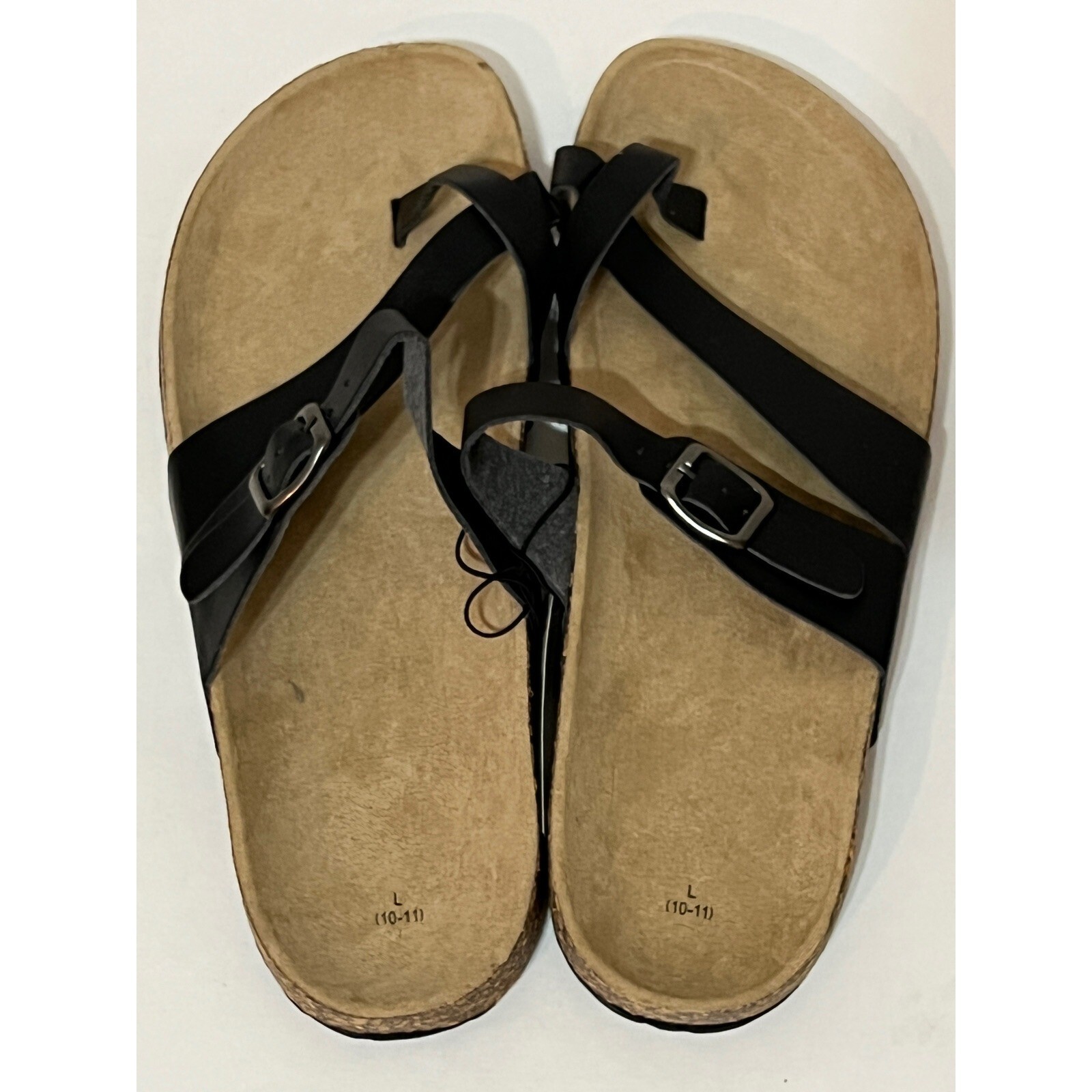 Bobbie Brooks Womens Black Vegan Leather Strappy Cork Sandals Size L 10-11