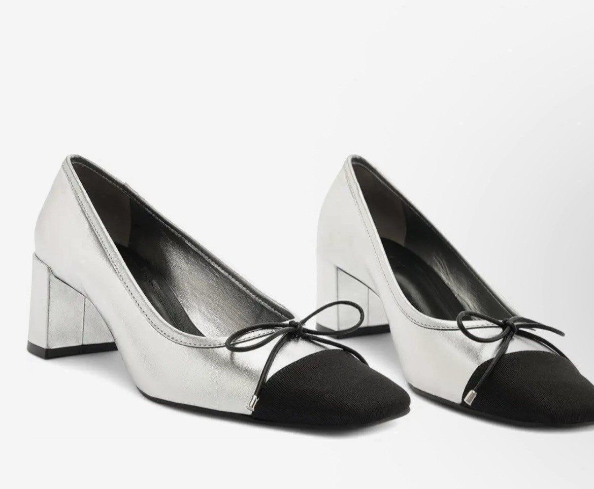 New SCHUTZ Arissa Metallic Bow Cap Toe Black 9.5