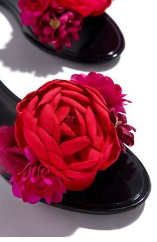 Palms Rosette Flowers 3D Pink White  / Red Black Floral Jelly Slides Sandals