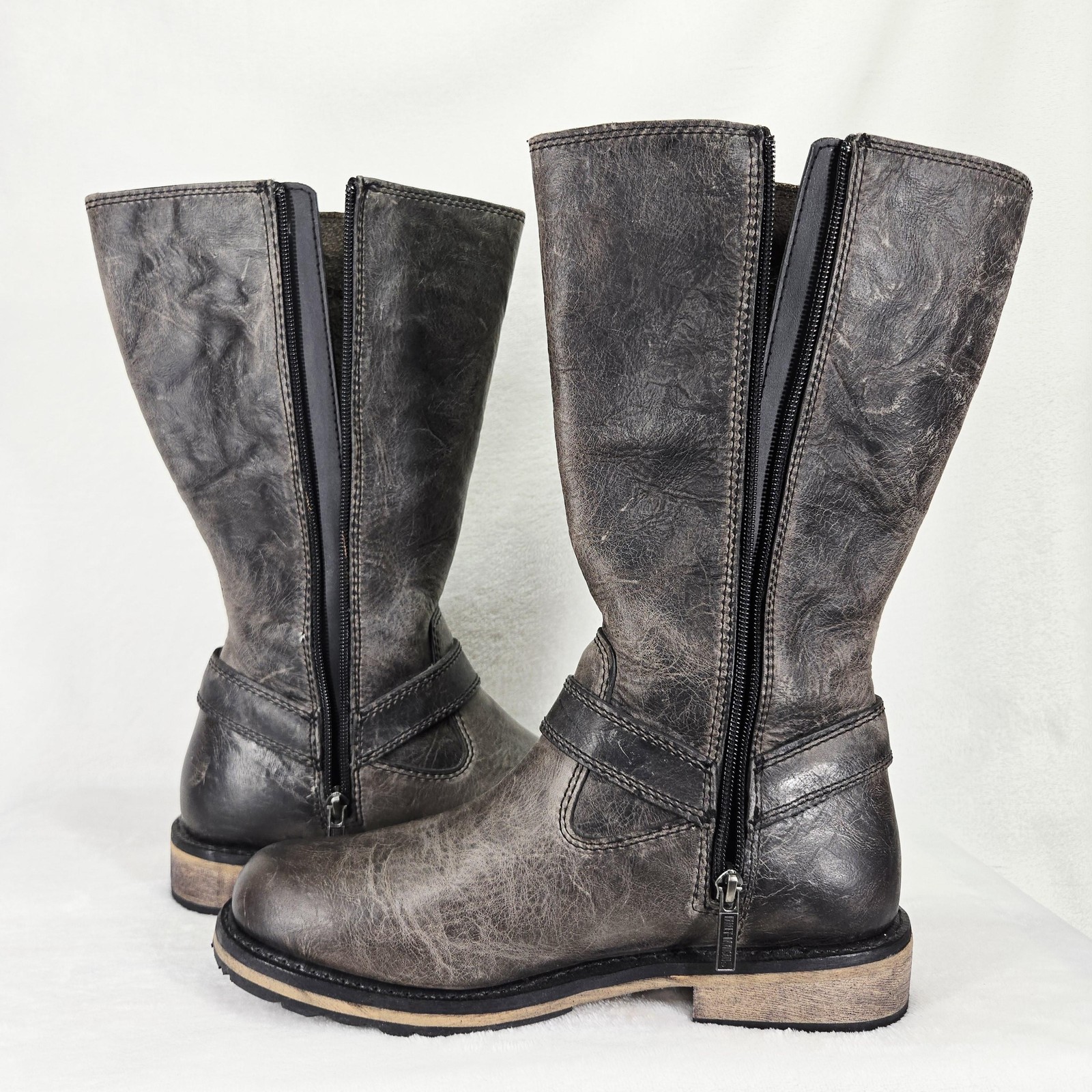 Harley Davidson Boots Womens 9.5 Gray Salley Harness Biker Motorcycle Side Zip