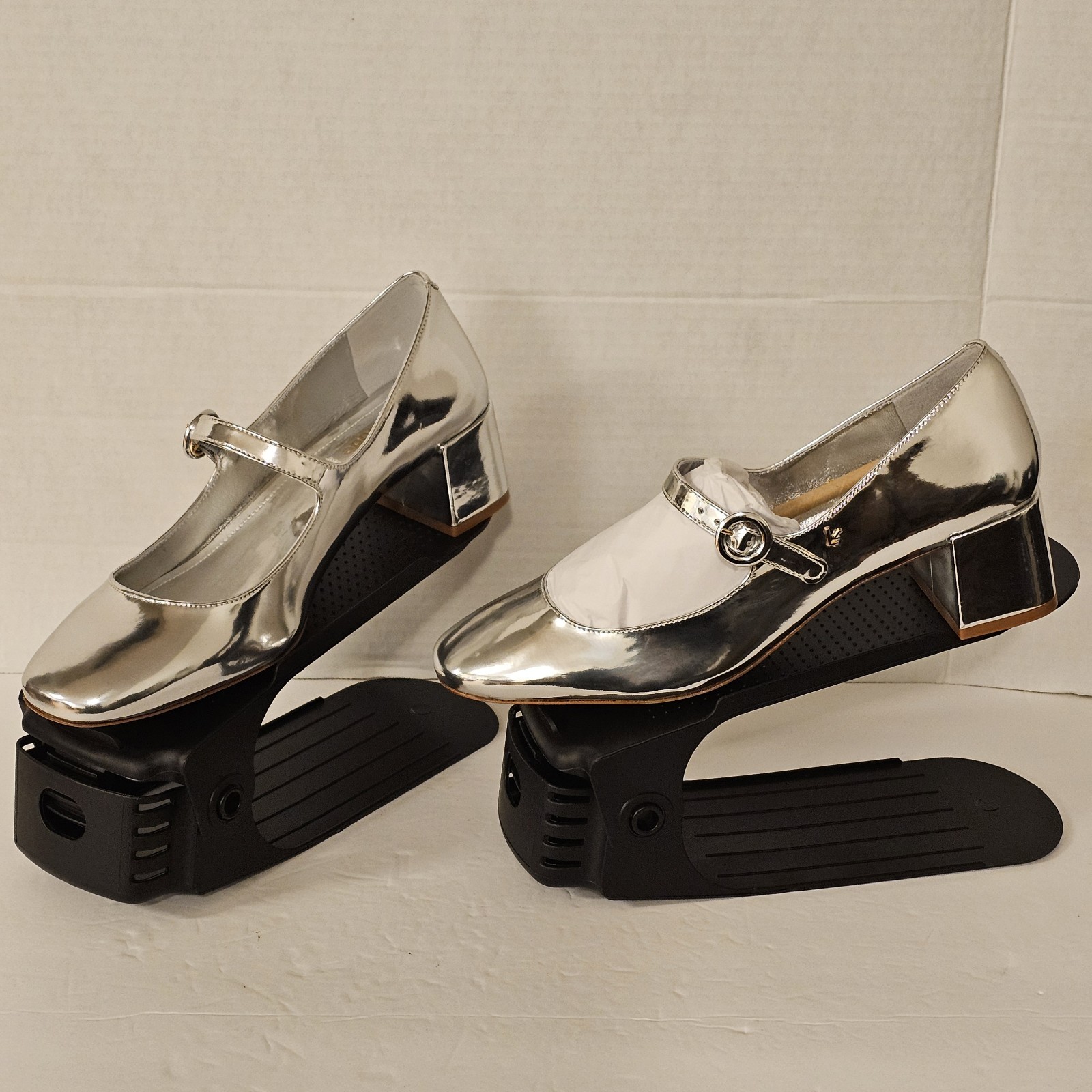 Larroude Blair Block Pump Mary Jane Women’s Mirror Silver Specchio Size 7