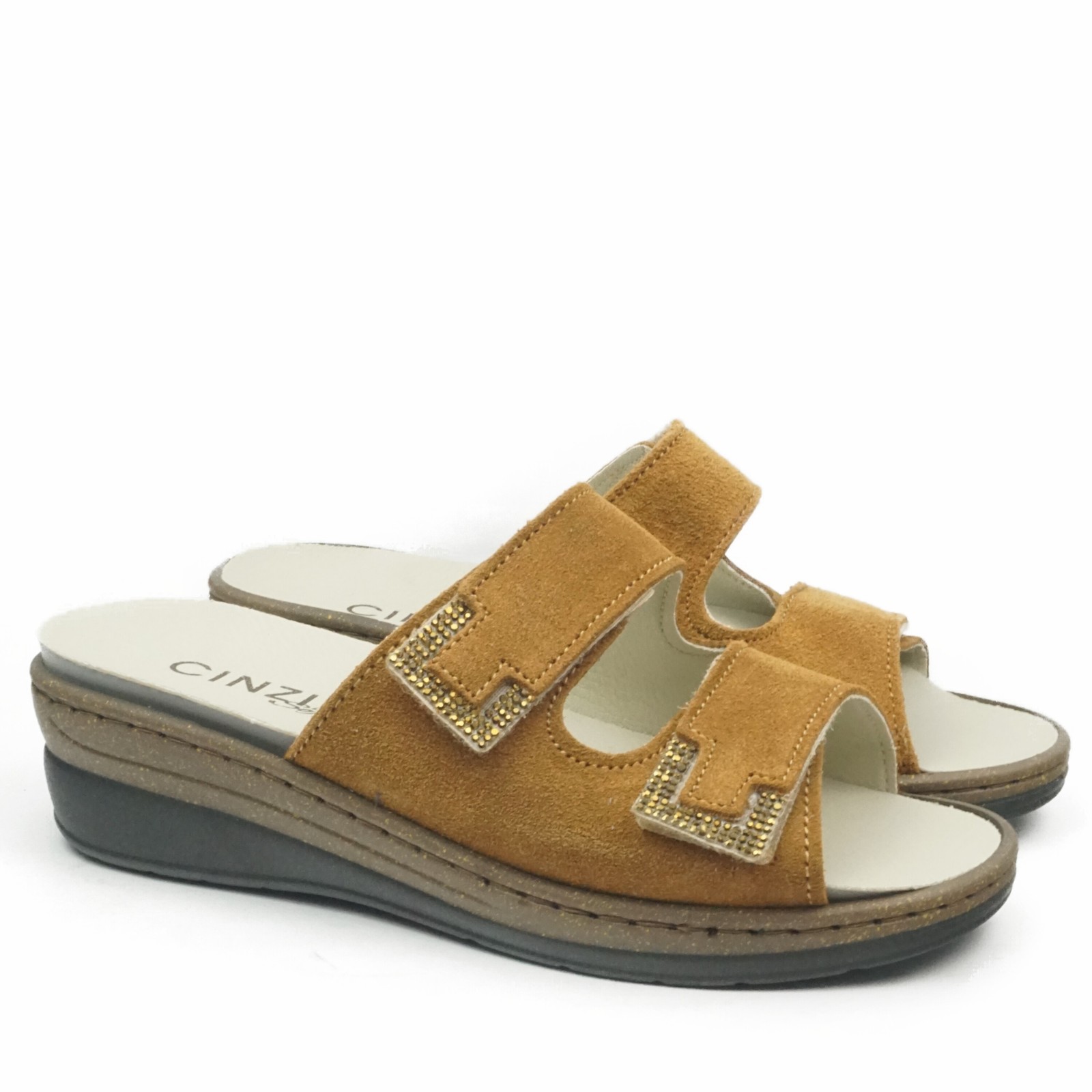 CINZIA SOFT DOUBLE-BAND SLIPPERS IN REMOVABLE SUEDE