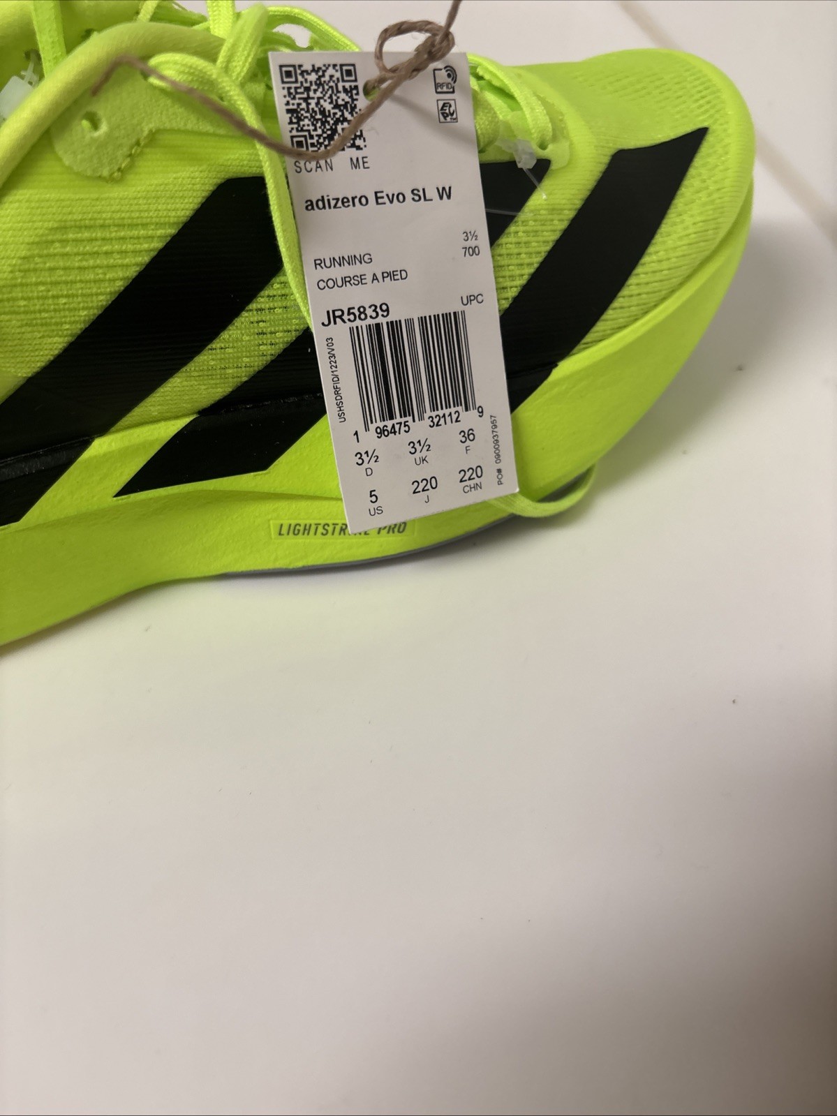 Adidas Women’s Evo SL Lucid Lemon Black Running Shoes Size 5