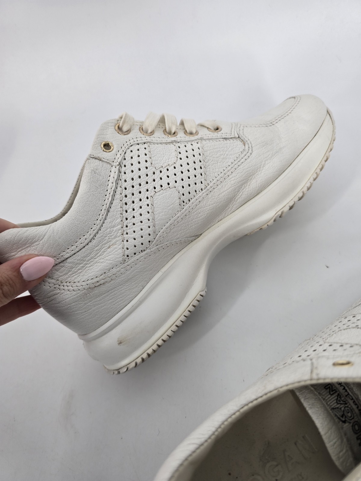 Hogan Interactive Women’s H Bucata White Leather Sneakers Size 36 with Box
