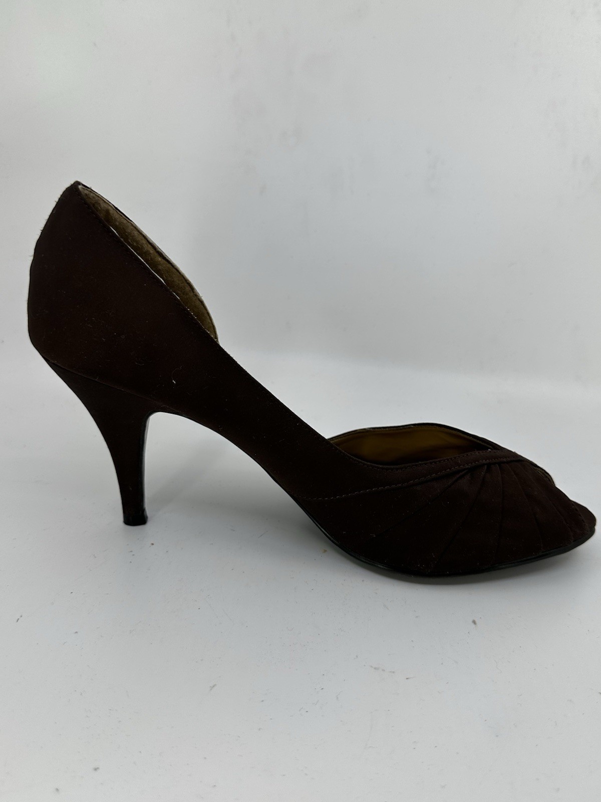 Mossimo Womens Dark Brown Satin Peeptoe Pumps Sz 10 Pre-owned