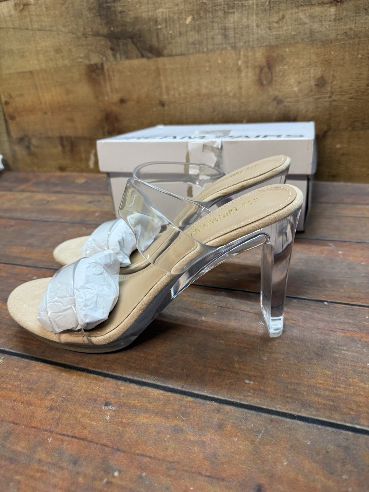 Nude Clear Colored Dream Pairs Ankle Strap Block Heel High Heel Shoes Size 11