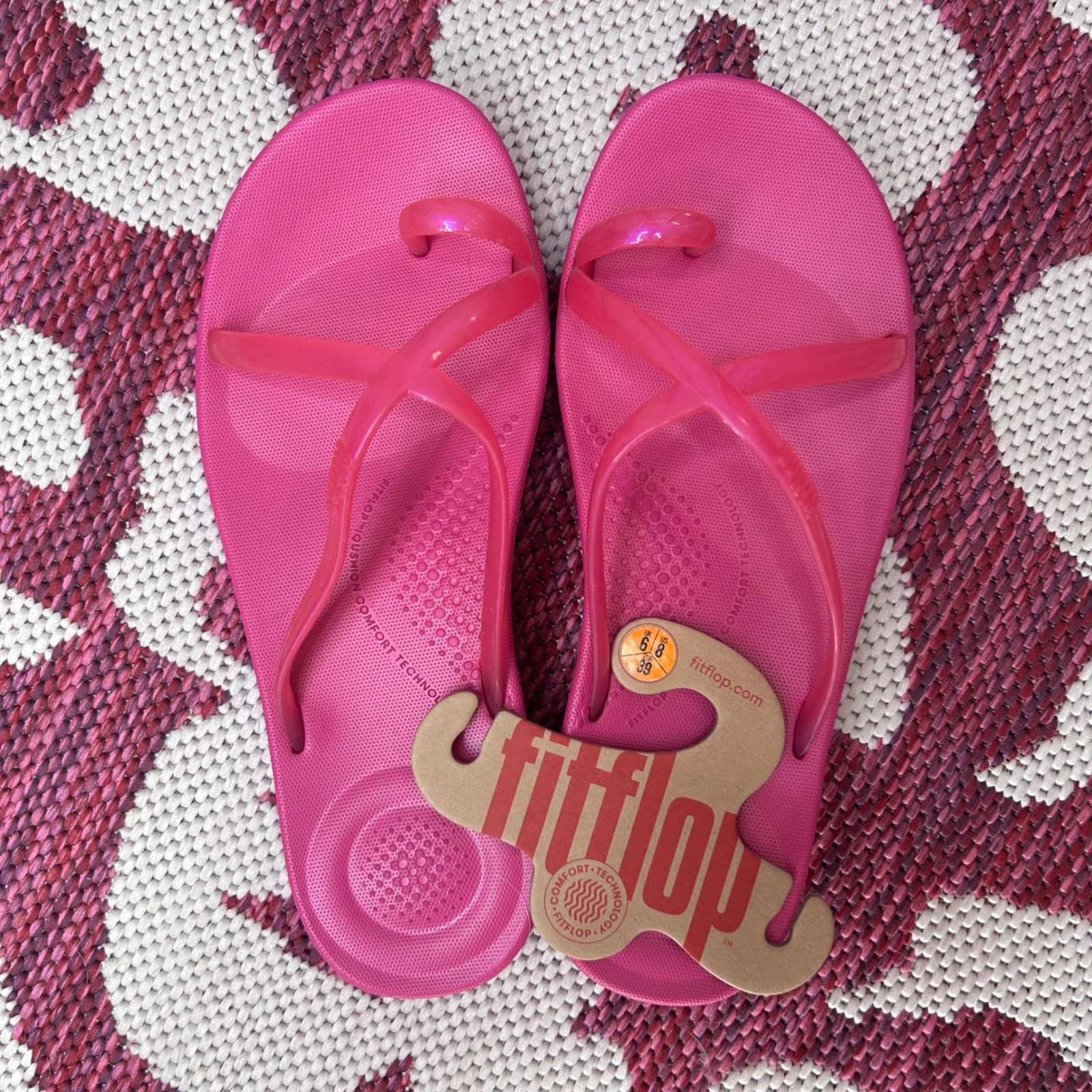 FitFlop iQushion Wave Pearlised Sandals Psychedelic Pink Toe Loop US 8 NEW