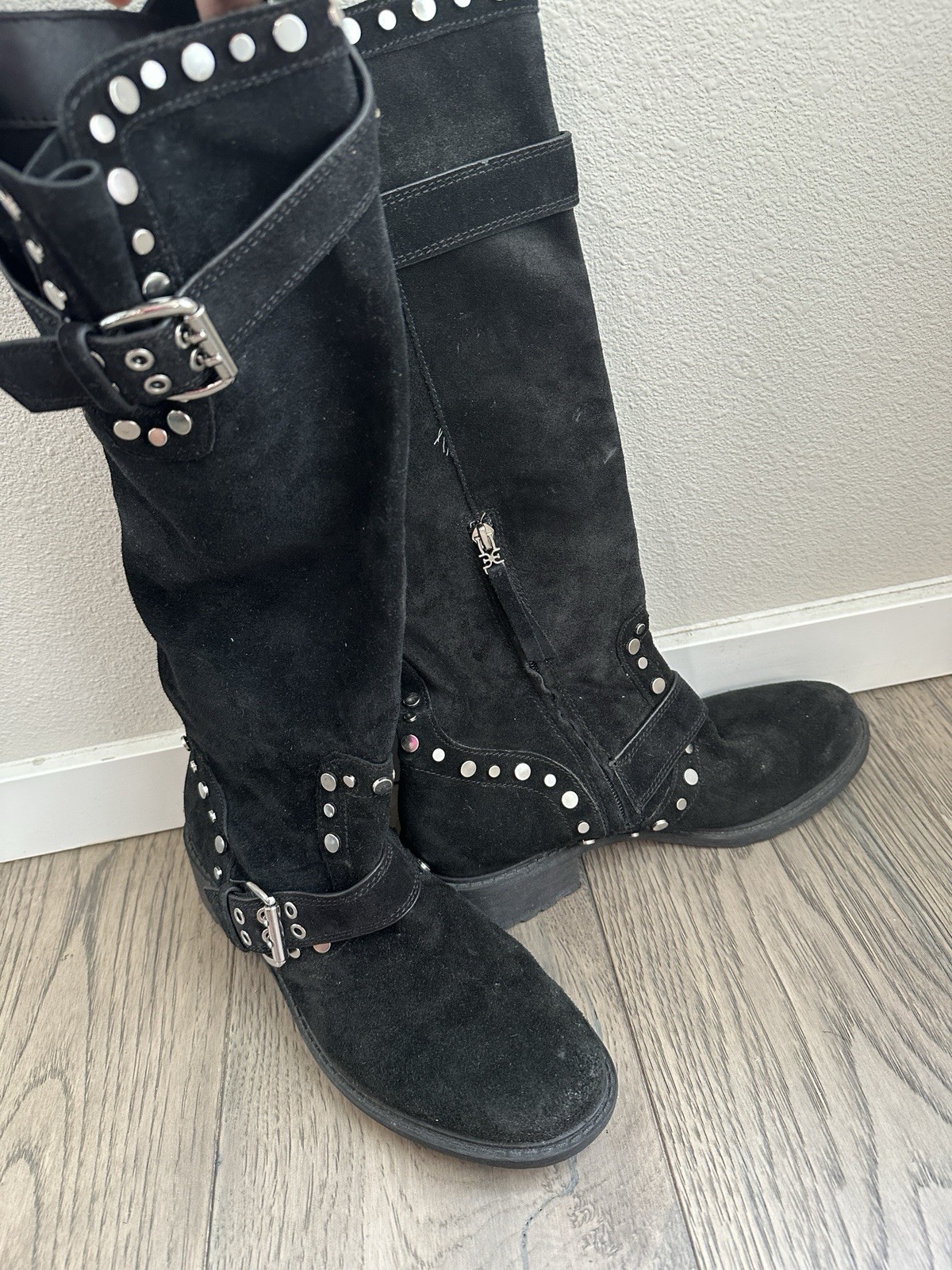 Sam Edelman Deryn Studded Suede Knee High Boot Women Size 8.5 Black