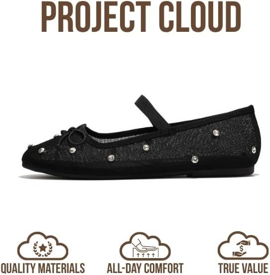 Project Cloud Amity Ballet Flats for Women, Black, 8