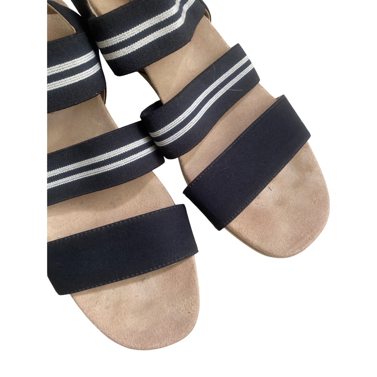 LifeStride Sunshine Black Striped Elastic Wedge Sandals Womens 9M Velocity 2.0