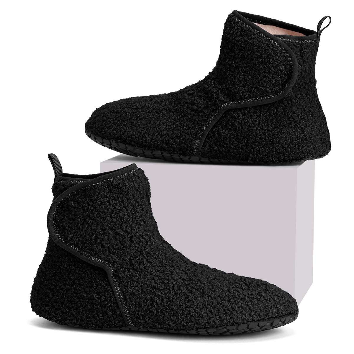 Womens Plush Teddy Bootie Fleece-Lined Slippers Cozy Non-Slip Indoor House Shoes