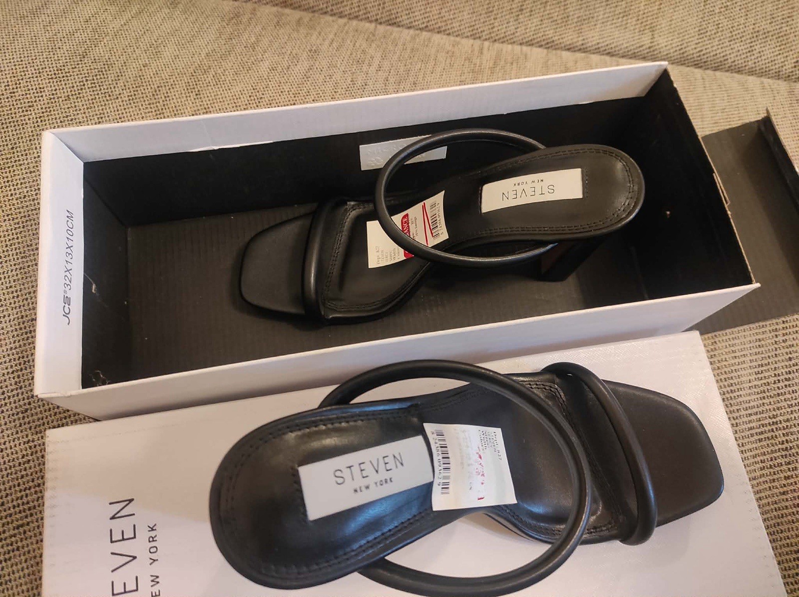 New Steven New York Jersey Heeled Sandal black strap high heel size 7.5