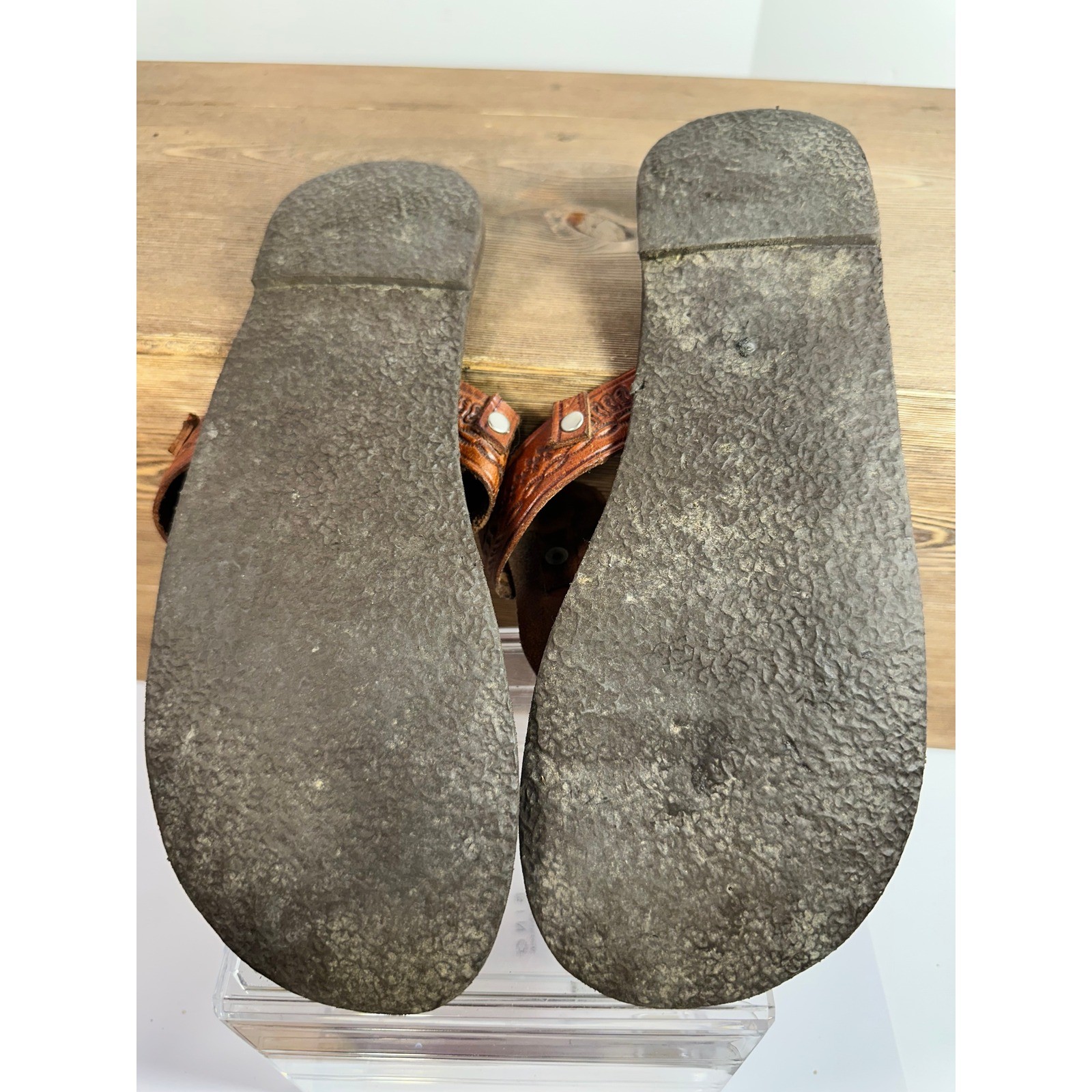 Handmade Costa Rica Leather Thong Sandals Artisan Boho Festival SZ 39/ 8.5-9