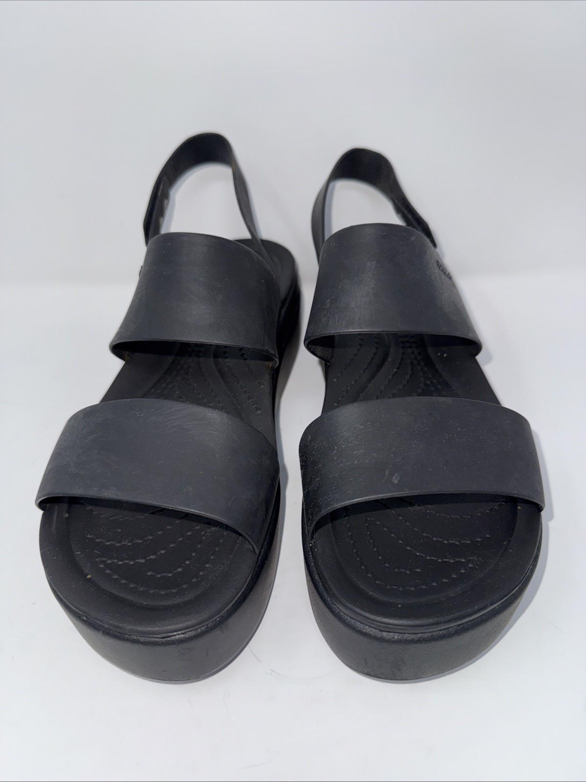 Crocs LiteRide Brooklyn Black Low Wedge Lightweight Adjustable Sandals Size 9