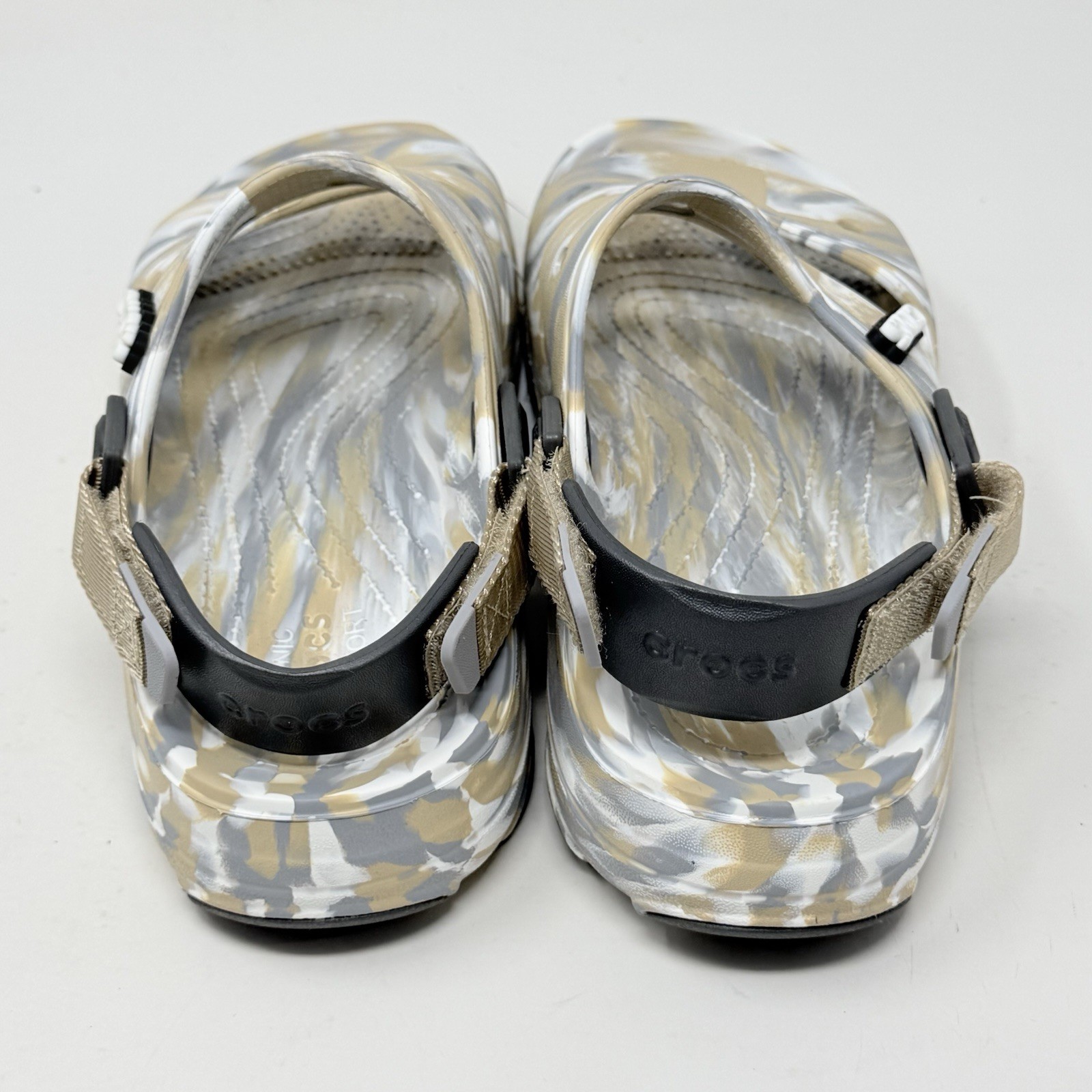 Crocs Classic All Terrain Sandals Womens 10 Brown Gray Marbled Ankle Strap