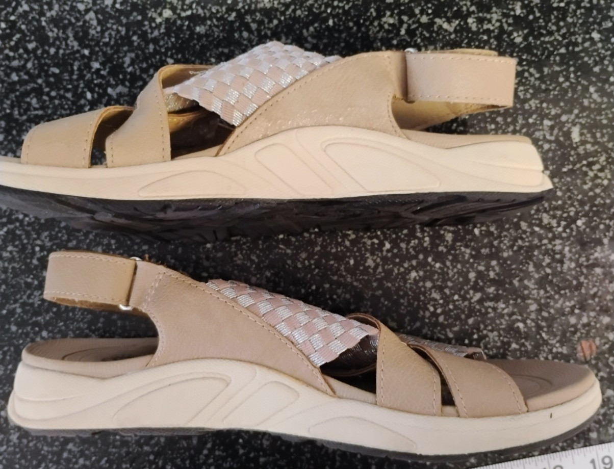 Earth Spirit Shoes Womens Size 7 Taupe Metallic Woven Slingback Sandal Comfort