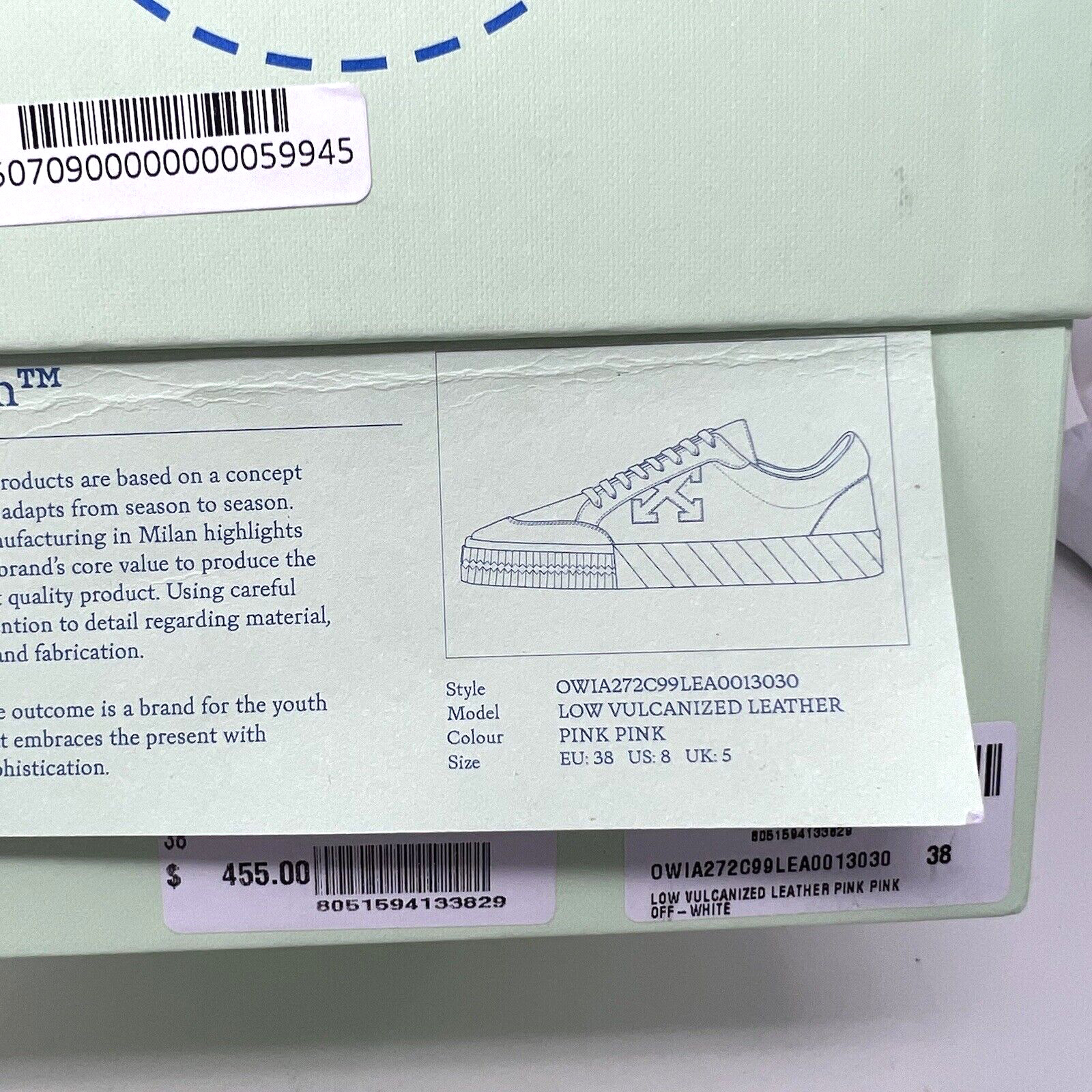Off-White Virgil Abloh Women’s Low Top Leather Sneakers Size 38 EU / 8 US Pink