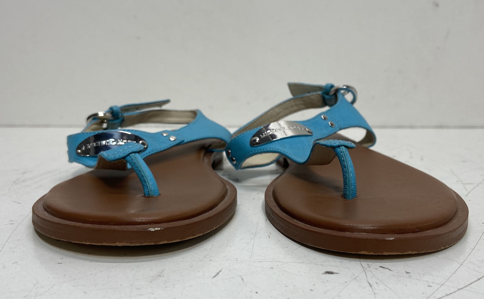 Michael Kors MK Plate Turquoise Blue Flat Thong Sandals Women’s Size 8M