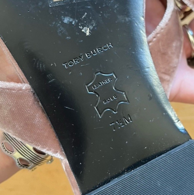 TORY BURCH Classic Crystal Pave Logo Velvet Flip Flop Sandals Vintage Rose 7.5