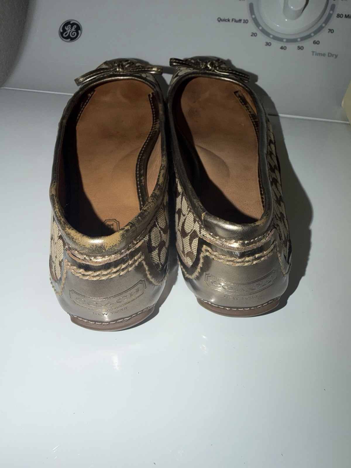 Vintage Y2k Coach Ballet Flats Brown Leather Trim And Signature Canvas Size 7.5