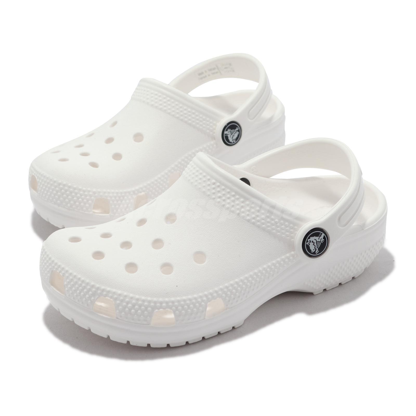 Crocs Classic Clog K White Black Kids Preschool Slip On Casual Sandal 206991-100