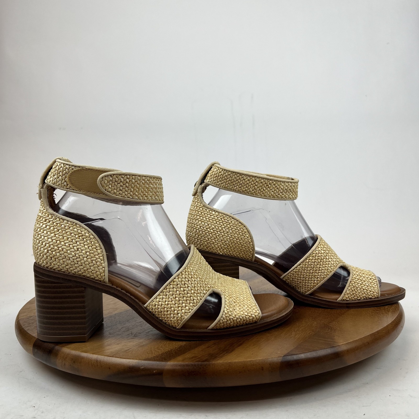 New Womens Zodiac Ida Beige Raffia Ankle Strap Casual Heeled Sandals Size 8 M