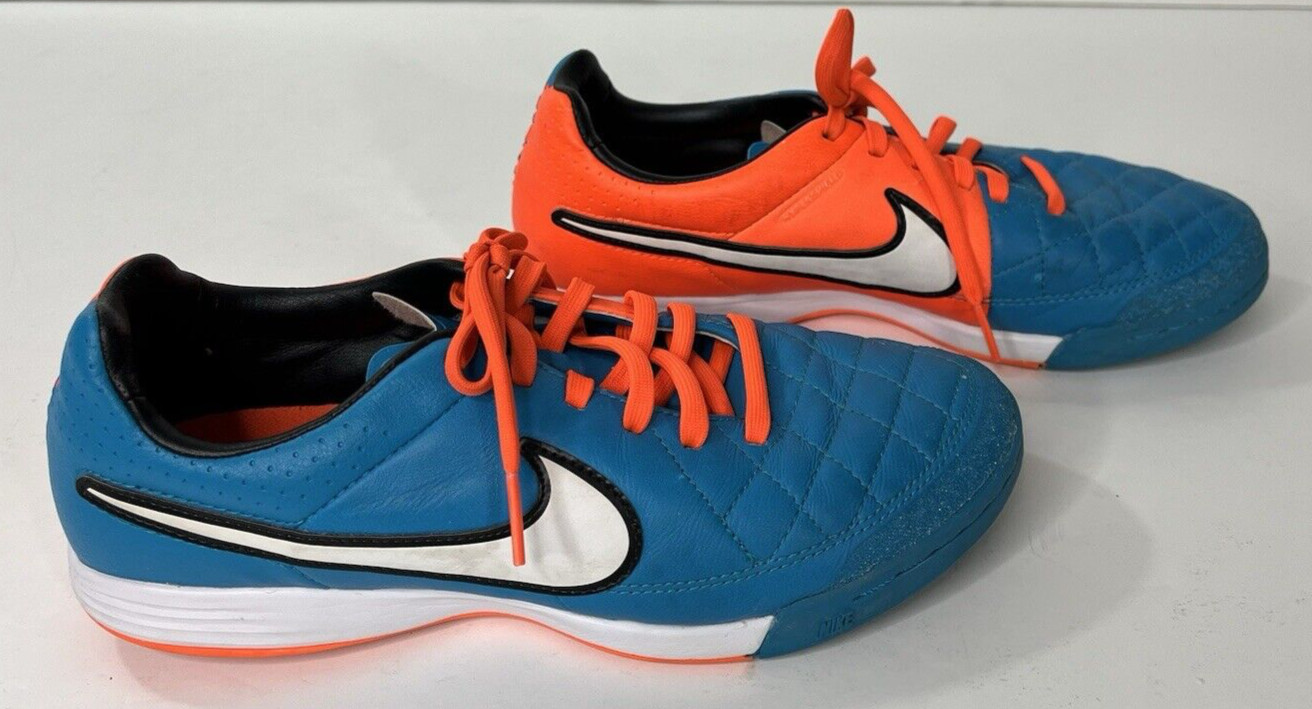 Nike Authentic Tiempo Indoor Blue Orange Soccer Shoes Size 6.5