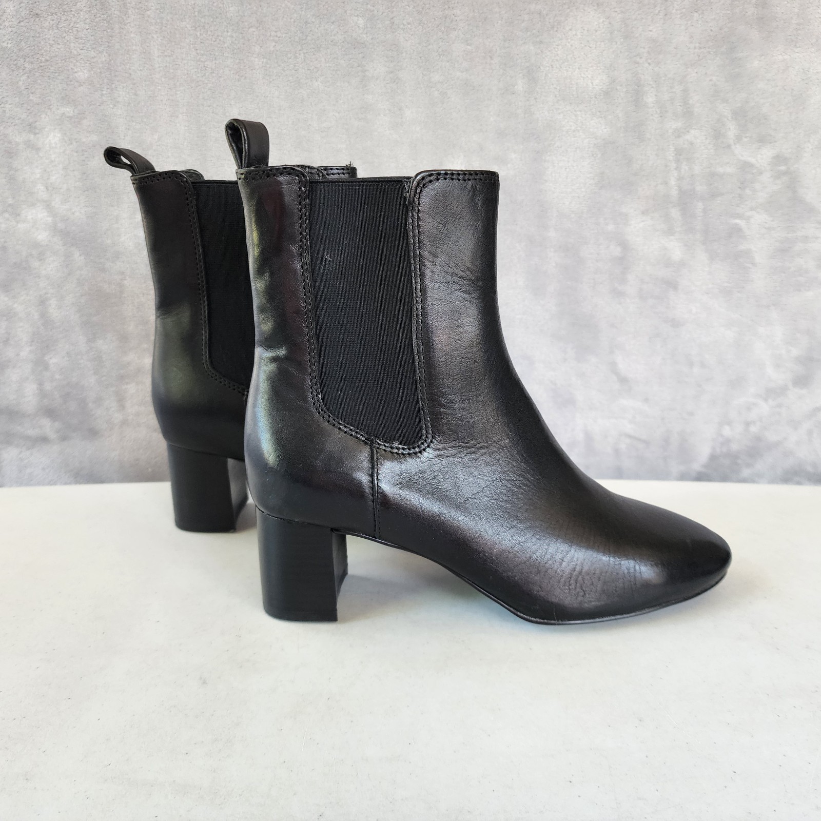 Madewell Boots Womens Size 7.5 Sylvia Chelsea Black Leather Block Heel Ankle