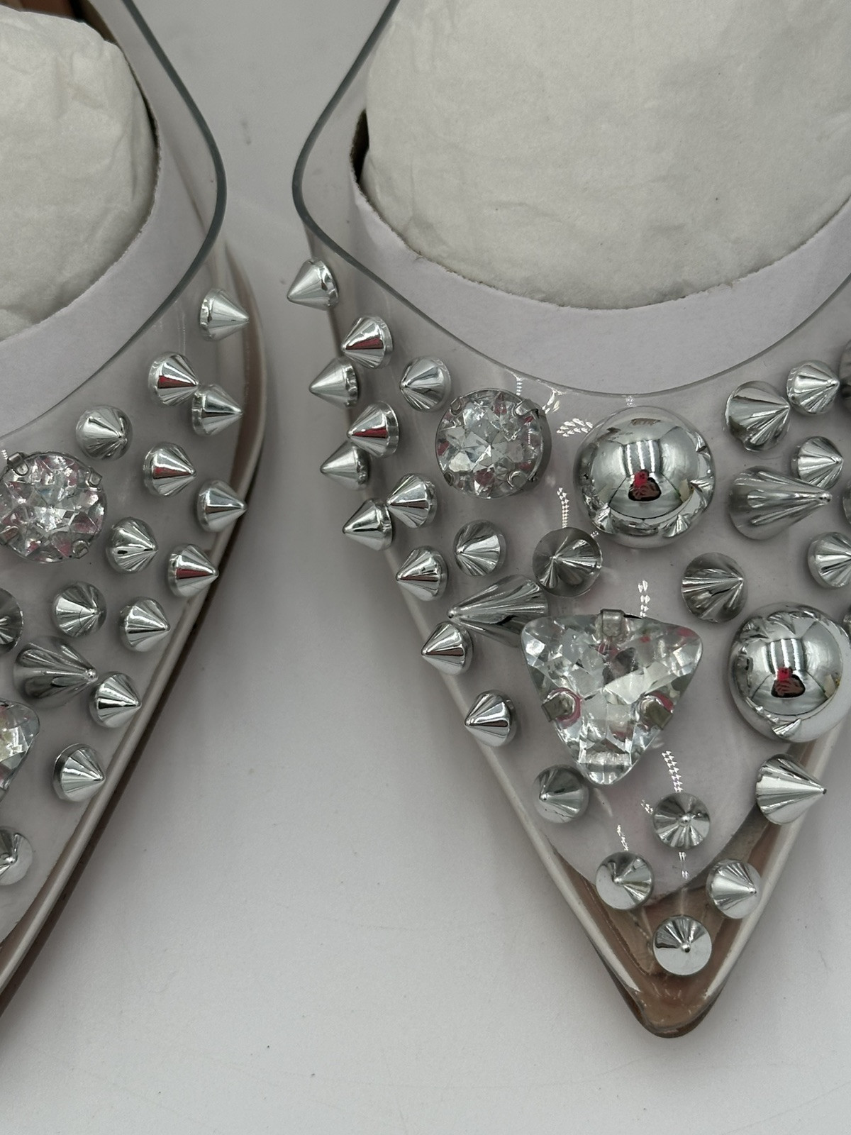 New Steve Madden Aware Clear Spike And Jeweled Heels Womens 5.5