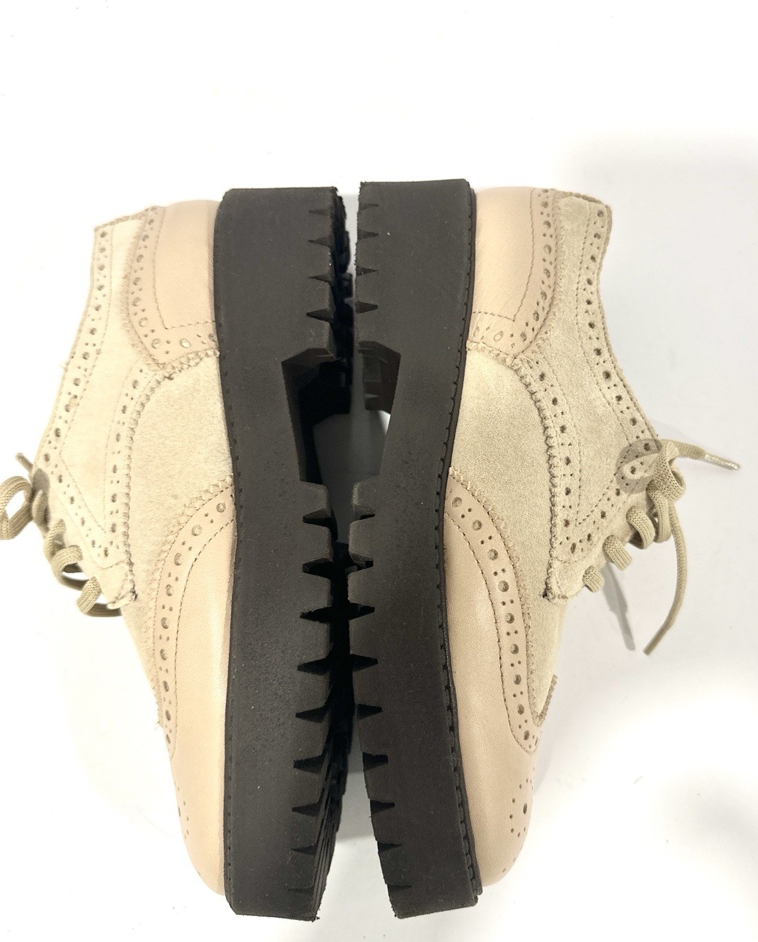 Maeve Anthropologie Womens Oxford Platform Shoes 7 Beige Suede Leather Lug Sole
