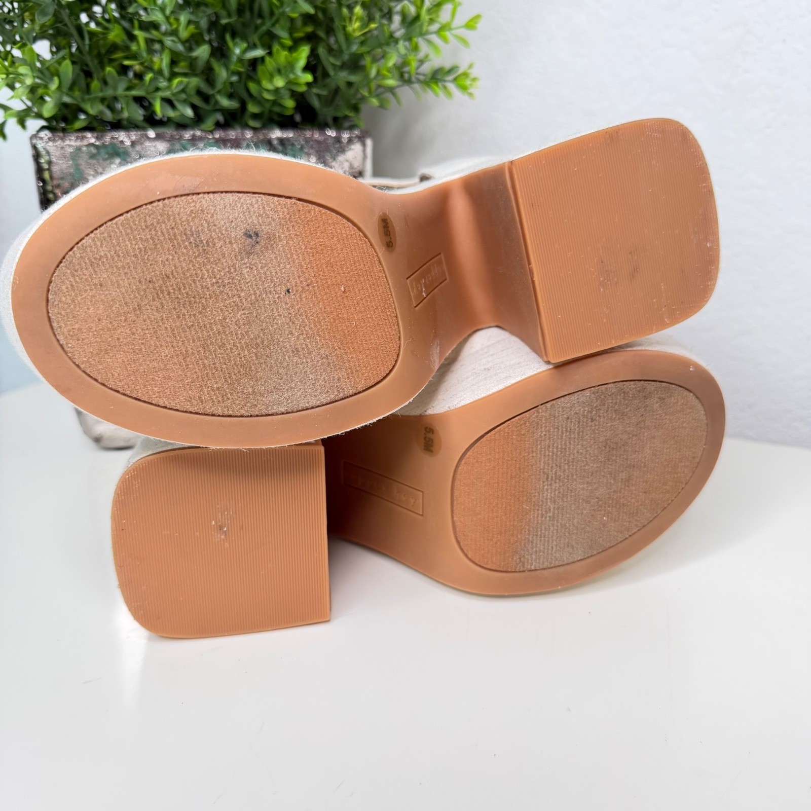 Copper Key Picnic Beige Linen Platform Sandals Womens Knot Block Heel Retro 5.5M