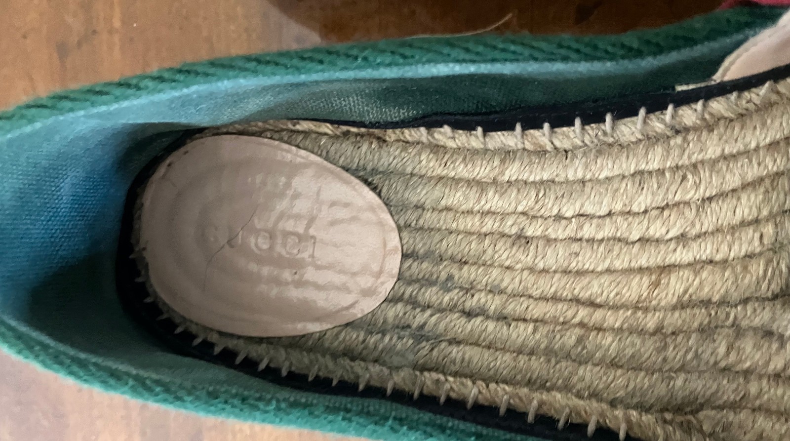 Gucci Pearl Studded Espadrille Flats Blue/Green/Red SZ 38 1/2 Slightly Worn