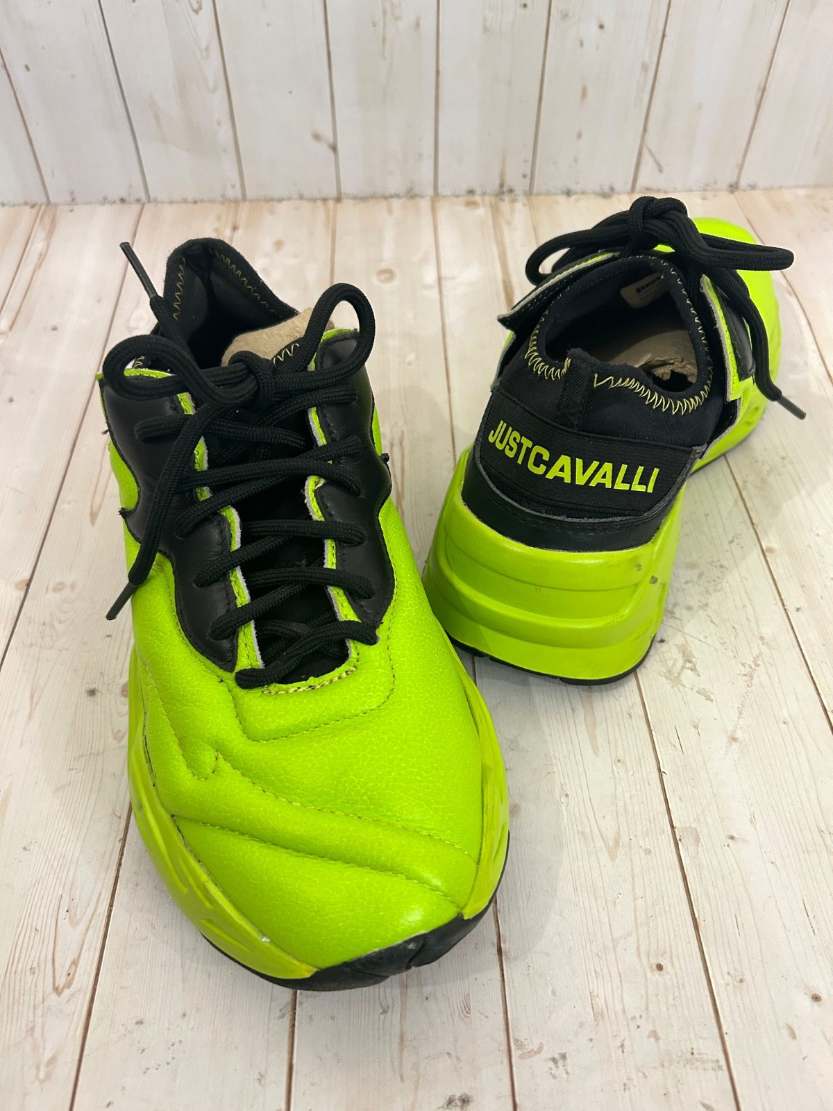 Just Cavalli Womens Neon Green Leather Sock Fitted Insole Fashion Sneaker Sz 7.5