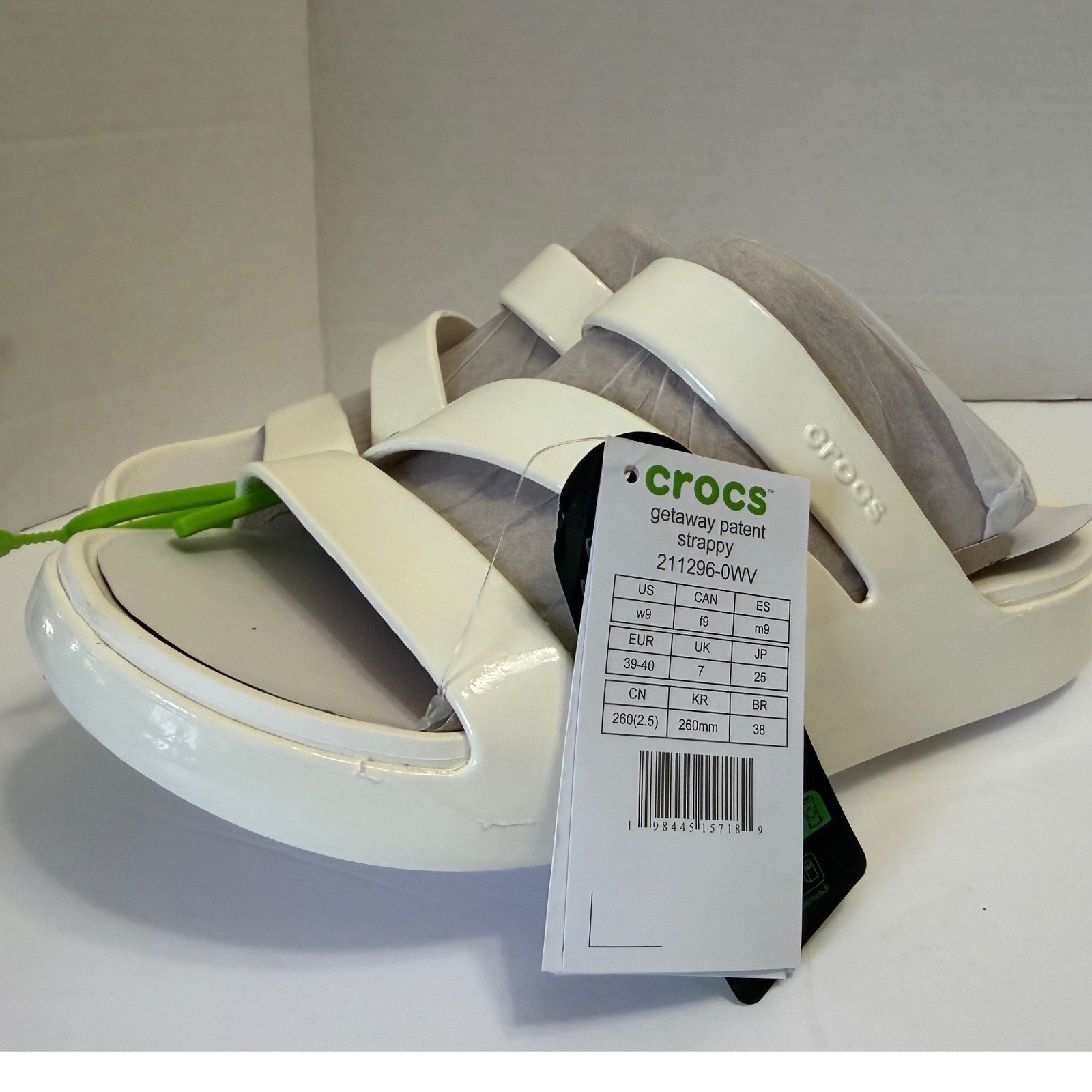 NWT Crocs Getaway Patent Strappy Sandals Stucco White Platform Slide Womens 9
