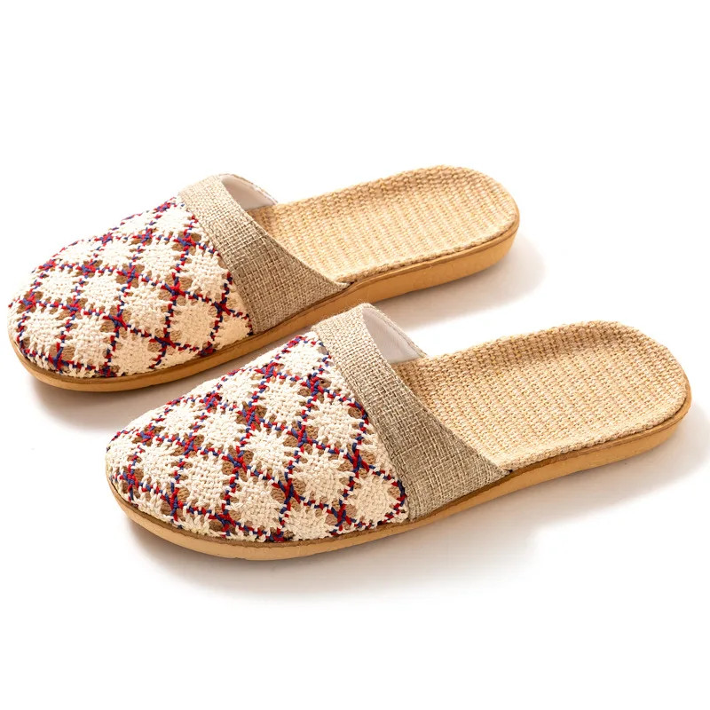 New Oriental Flax Slippers For Women Summer Indoor Home Summer Wooden Floor Slip