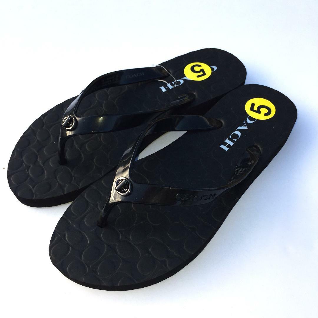 Coach Abbigail Flip Flops Turnlock Logo Thong Rubber Sandals Red Black Ivory