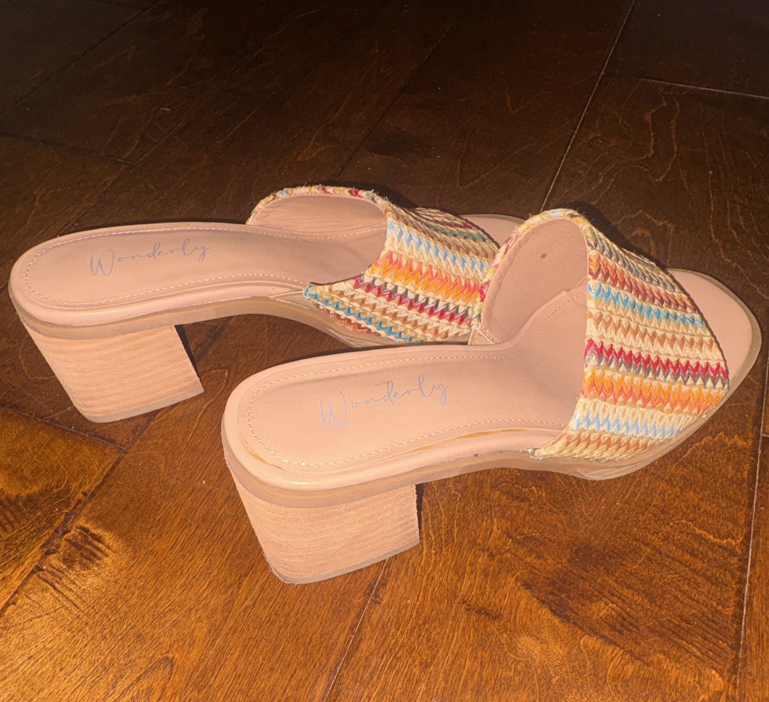 Wonderly Women’s Multicolor Striped Woven Cork Slide Sandals Slip On Casual