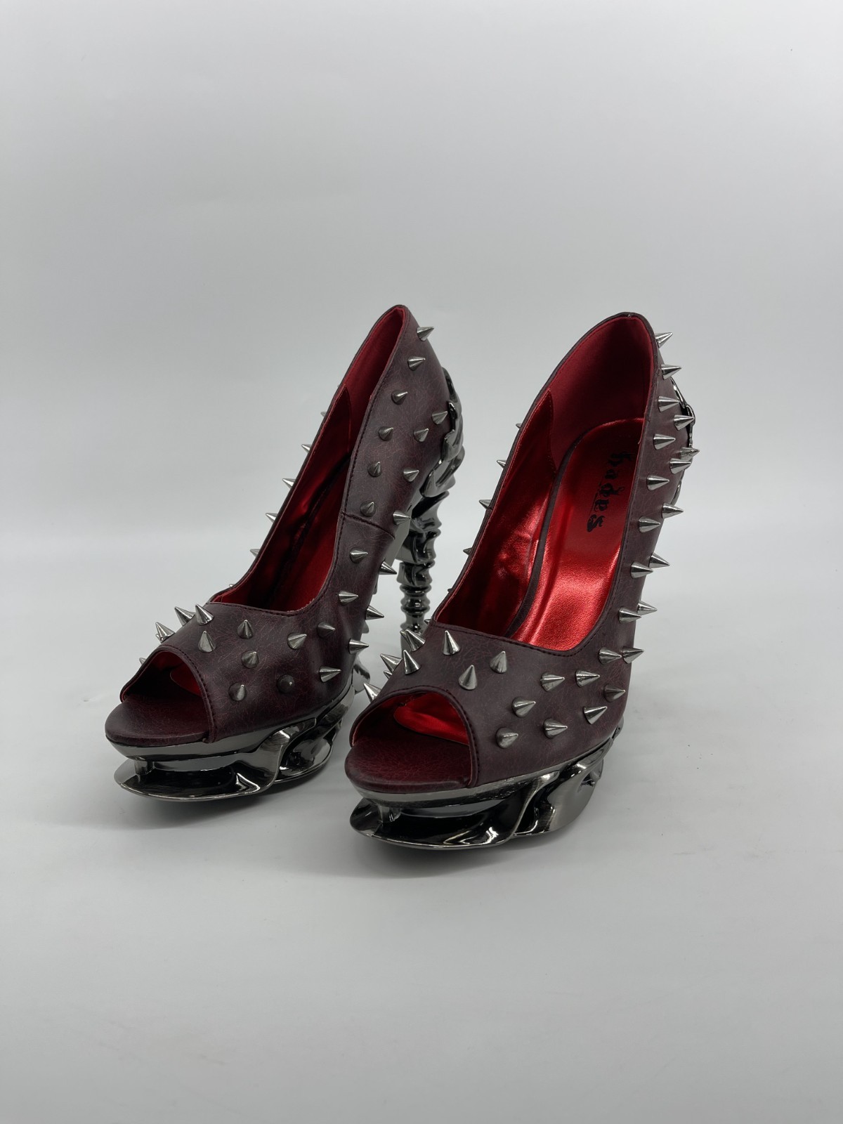 Hades Shoes – Talon – Burgundy Spiked 5″ Heel – Size 10