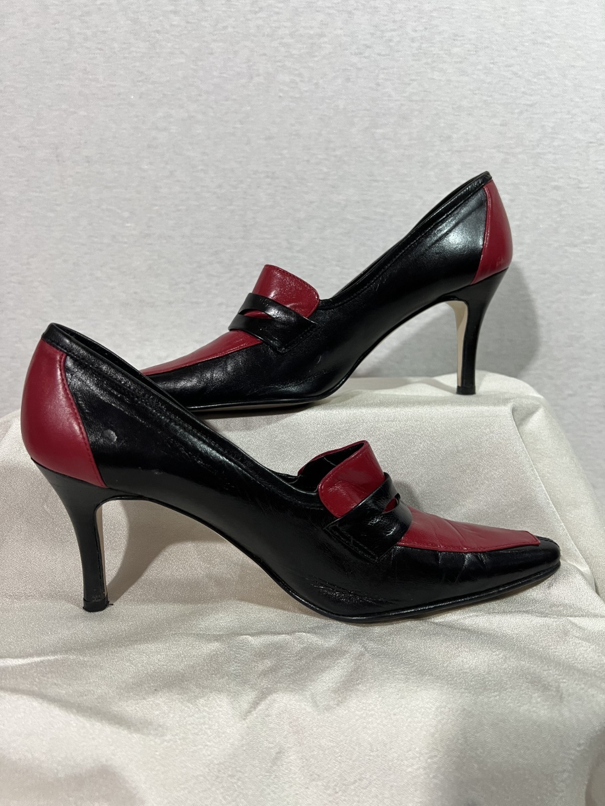 VTG APART Impression Shoes High Heels Pumps Leather Two Tone Black Red 7.5 B